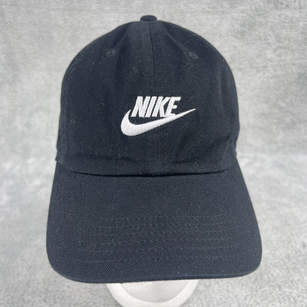 Nike Dri-Fit Heritage 86 Hat Cap Adjustable Black Stitch White Swoosh
